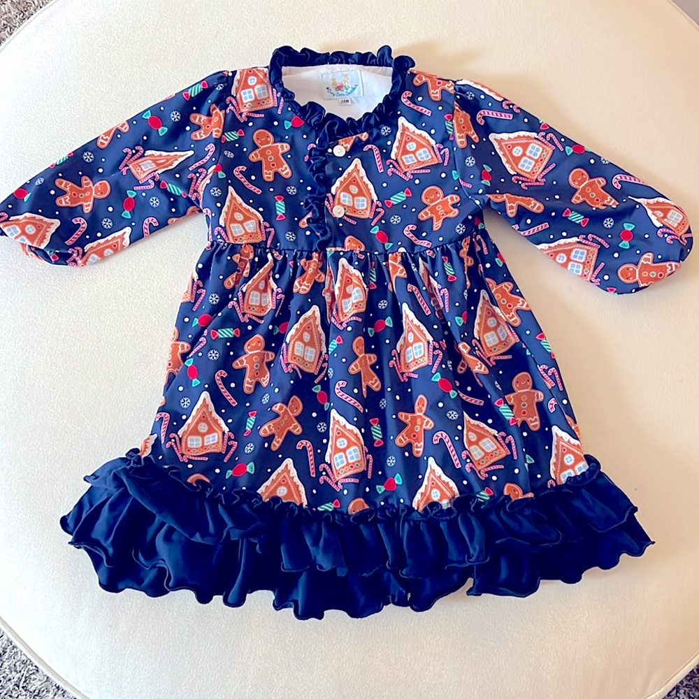 Busy Bee Smocks 24M Pajama Gown Gingerbread Print